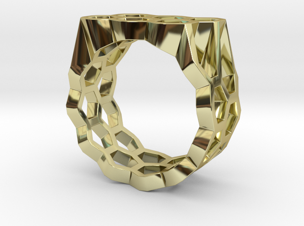 Double Hex Ring, Flat Top, Size 7 in 18k Gold Plated Brass