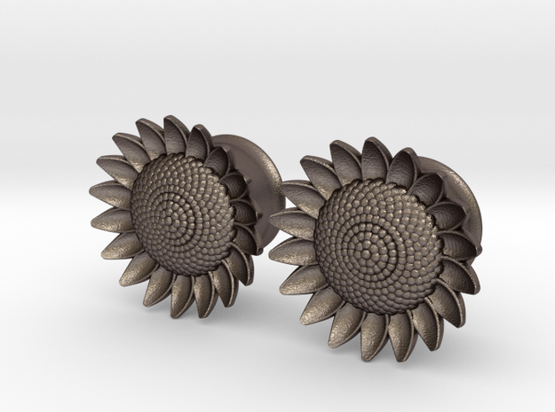 Sunflower 5/8" ear plugs 16mm in Polished Bronzed Silver Steel