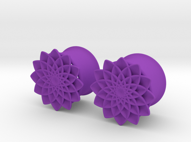 5/8" ear plugs 16mm - Flowers 12 petals in Purple Processed Versatile Plastic