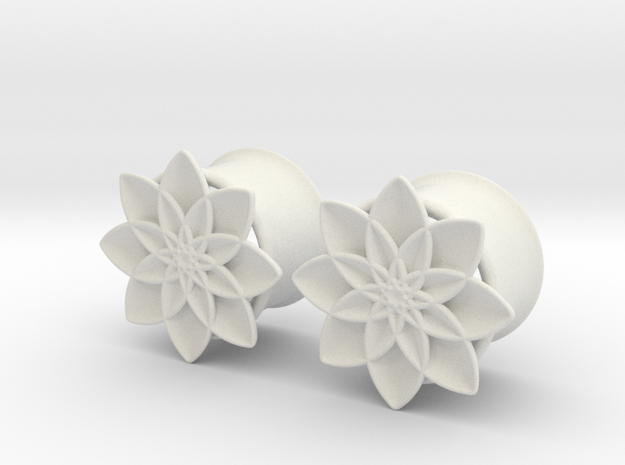 5/8" ear plugs 16mm - Flowers - 8 petals in White Natural Versatile Plastic