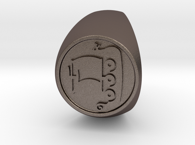 Custom Signet Ring 56 in Polished Bronzed Silver Steel