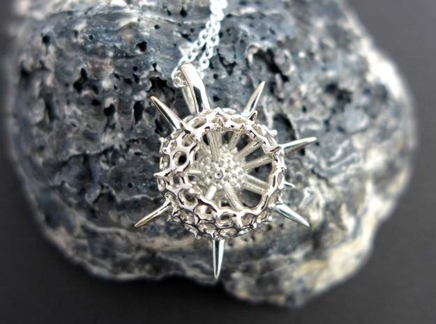Small Spumellaria Pendant - Science Jewelry in Polished Silver