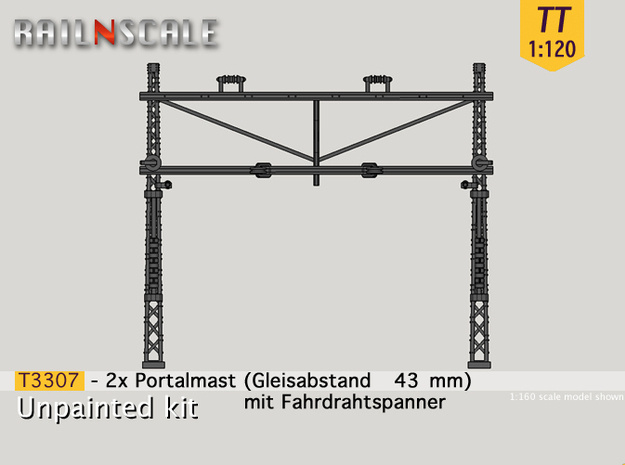 2x Portalmast mit Spanner (Oberleitung TT 1:120) in Tan Fine Detail Plastic