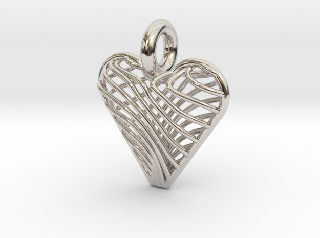 Swirling Heart Pendant in Rhodium Plated Brass