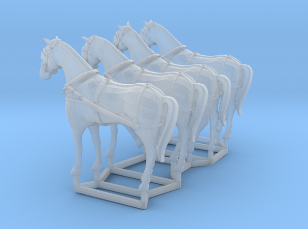 4 pack HO scale horses with harnesses in Smooth Fine Detail Plastic