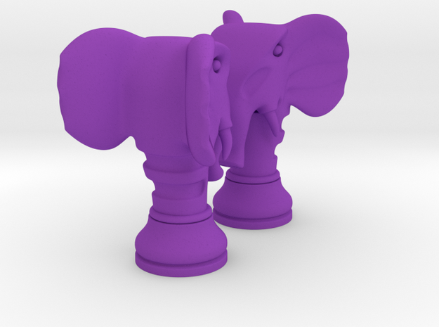Pair Chess Elephant Big / Timur Pil Phil in Purple Processed Versatile Plastic