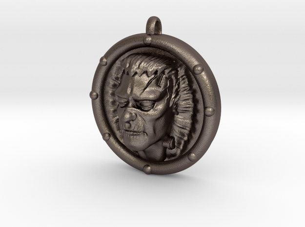 Frankenstein's Monster 3D Pendant in Polished Bronzed Silver Steel