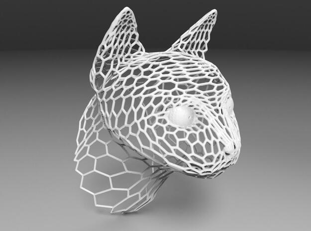Voronoi Cat head in White Natural Versatile Plastic