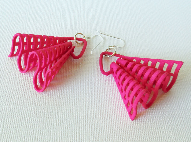 Ruffles -- Pair of Earrings in Pink Processed Versatile Plastic