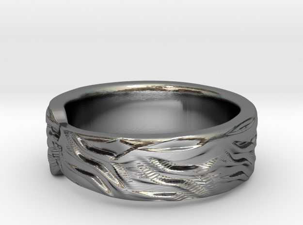 Tiger Textured & Tapered Ring in Fine Detail Polished Silver