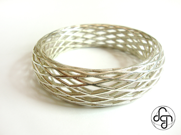 Toroidal Knot Bangle in Polished Silver