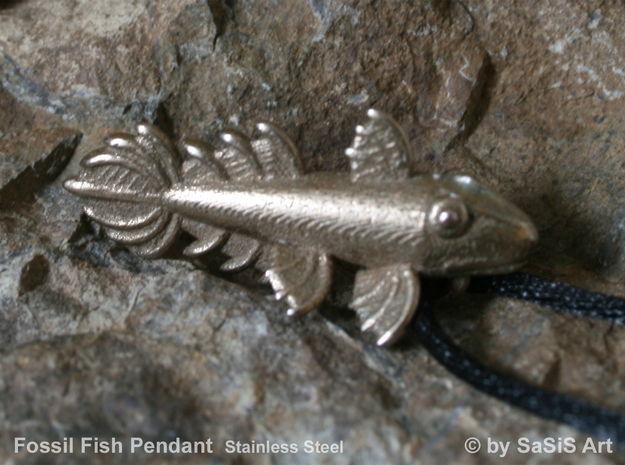 Fossil Fish Pendant  in Polished Bronzed Silver Steel