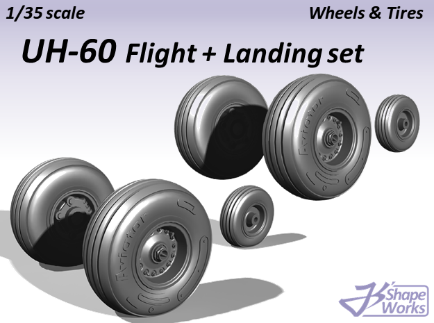 1/35 UH-60 Wheels & Tires Flight + Landing set in Tan Fine Detail Plastic