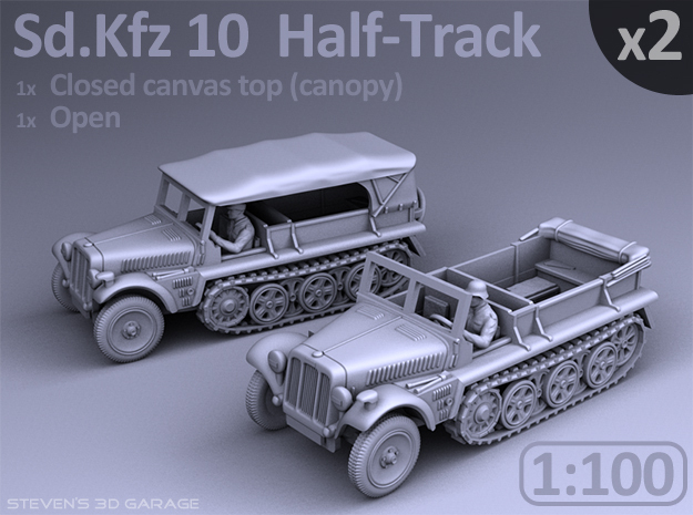 1:100 - Sd.Kfz 10  Half-Track  (2 pack) in Tan Fine Detail Plastic