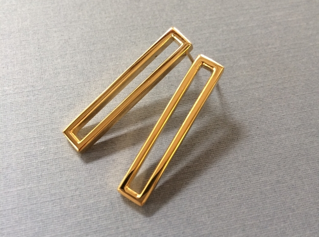 Long Geometric Post Earrings - Minimalist Design in 18k Gold Plated Brass