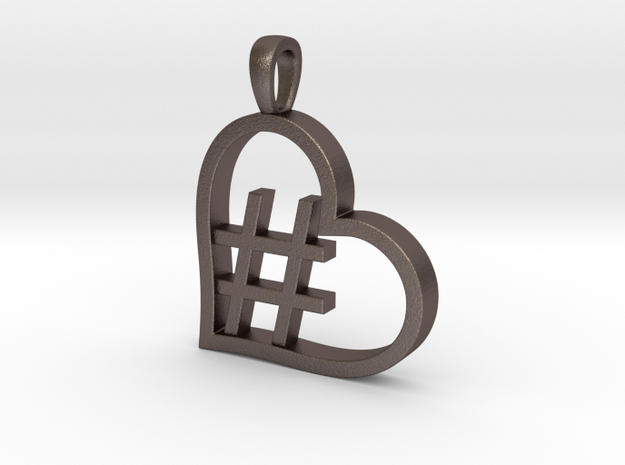 Alpha Heart 'Hashtag' in Polished Bronzed Silver Steel