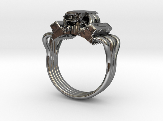 Chevy Corvette V8 Engine Ring  in Polished Silver