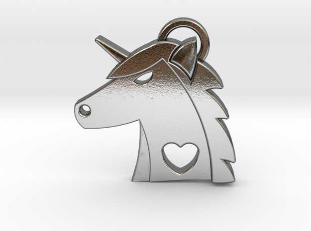 Unicorn Head Pendant in Polished Silver