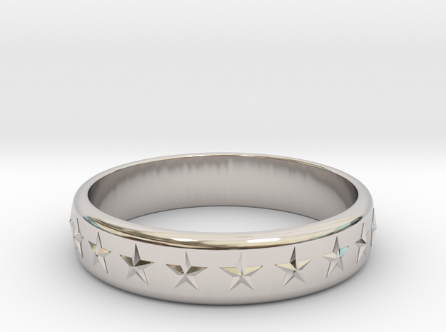 Stars Around (5 points, embossed, thick) - Ring in Rhodium Plated Brass: 6 / 51.5