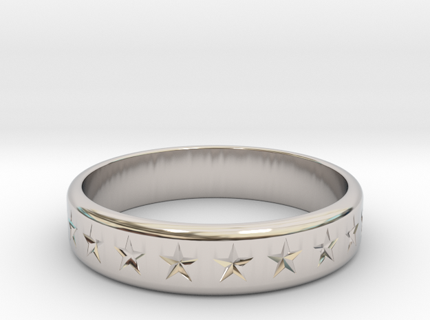 Stars Around (5 points, engraved, thick) - Ring in Rhodium Plated Brass: 6 / 51.5