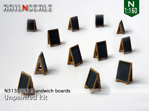 12 Sandwich boards (N 1:160) in Tan Fine Detail Plastic