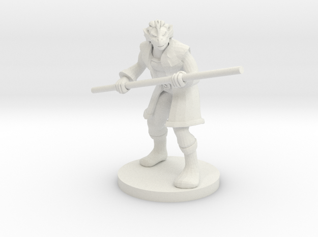 Dragonborn male Monk with Staff in White Natural Versatile Plastic