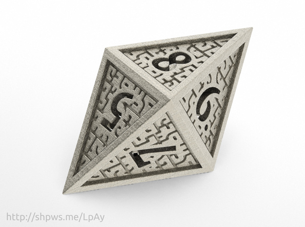 Hedron D8 Closed (Hollow), balanced gaming die in Polished Bronzed Silver Steel