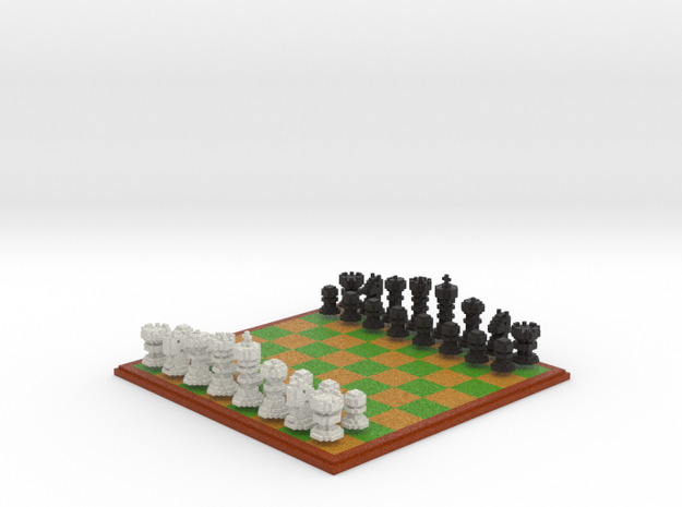 3D Pixel Chess Set - PC Game in Full Color Sandstone
