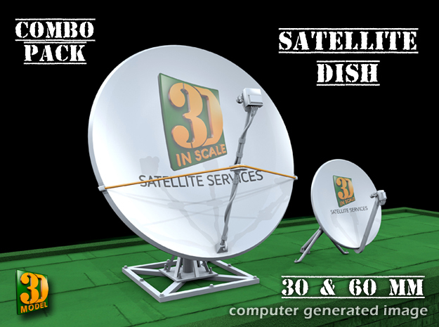 Satellite dish (30+60mm) - combo in Smooth Fine Detail Plastic