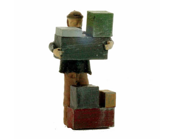 O Freight Dock WORKER Stacking Boxes Figure in Smooth Fine Detail Plastic