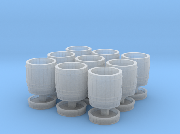 9 wooden barrels HO scale in Smooth Fine Detail Plastic