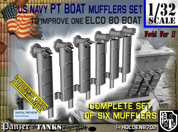 1/32 Elco PT Boat Mufflers Set001 in Tan Fine Detail Plastic