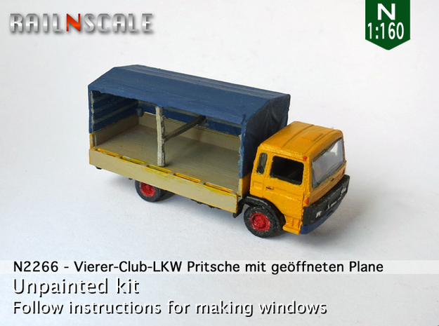 Vierer-Club-LKW Pritsche mit geöffneten Plane (N) in Tan Fine Detail Plastic