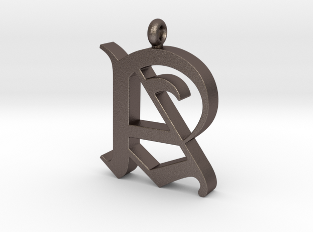 Pendant Old Letter A in Polished Bronzed Silver Steel