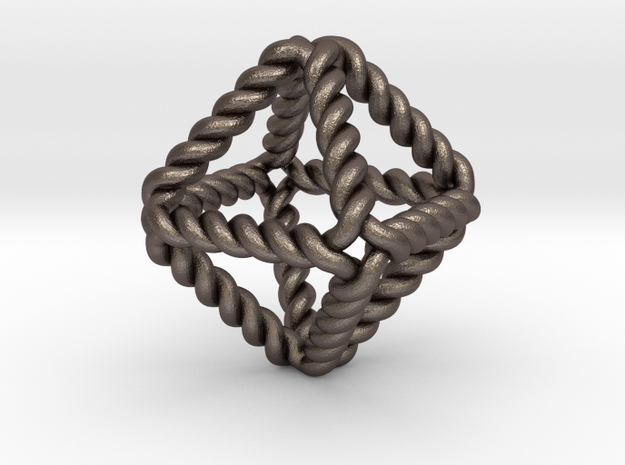 Twisted Octahedron RH 1" in Polished Bronzed Silver Steel