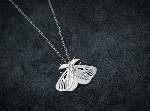 Satin Moth Pendant in Natural Silver