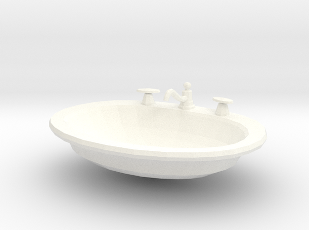 Miniature Dollhouse Drop-in Bathroom Sink in White Processed Versatile Plastic: 1:12