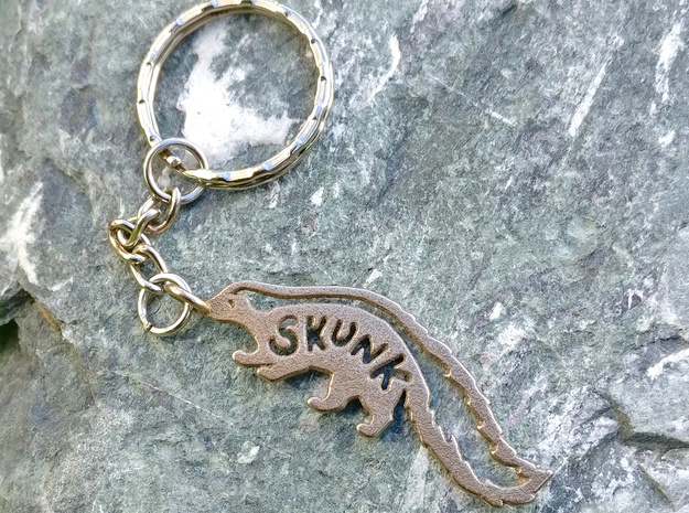 Skunk Keychain  in Polished Bronzed Silver Steel