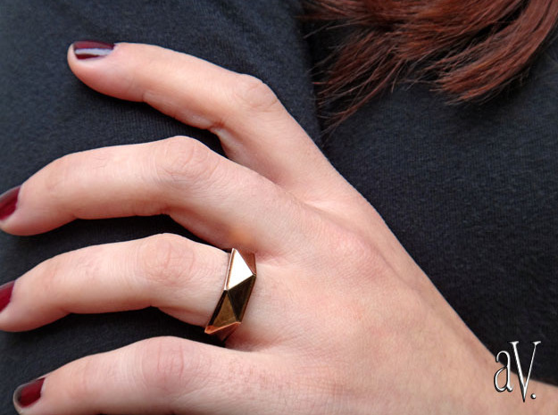 Faceted6 Sided Ring in 14k Gold Plated Brass: 7 / 54