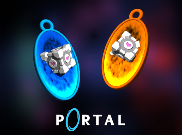 Portal ® Companion Cube through mini Portals in Full Color Sandstone