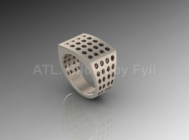 Chevalière Style Ring with Polka-Dots in Fine Detail Polished Silver: 8 / 56.75