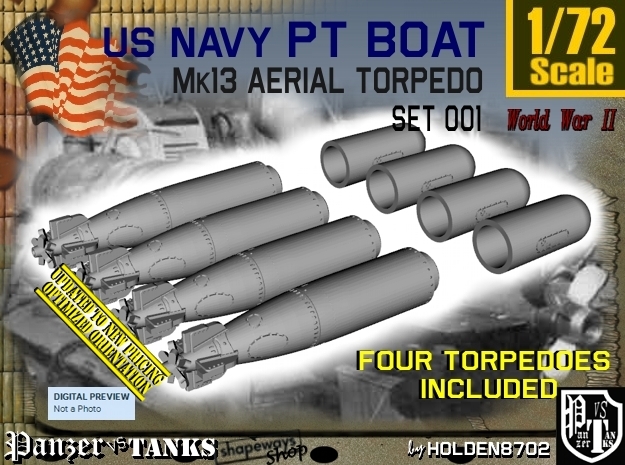 1/72 Torpedo Mk13 For PT Boat Set001 in Tan Fine Detail Plastic