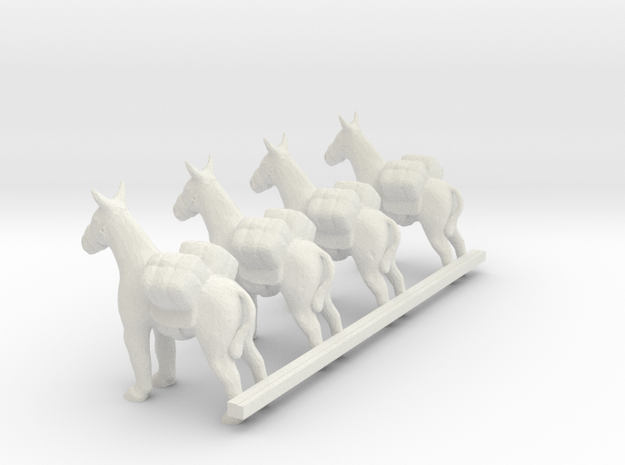 O Scale pack donkeys in White Natural Versatile Plastic