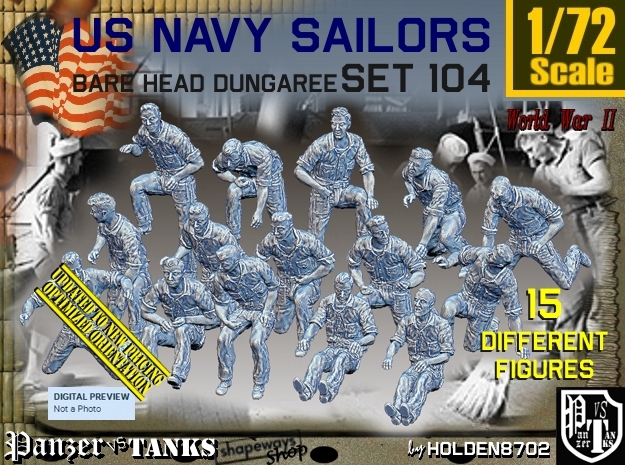1/72 USN Dungaree Barehead Set104 in Tan Fine Detail Plastic
