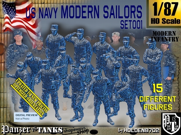 1/87 USN Modern Sailors Set001 in Tan Fine Detail Plastic