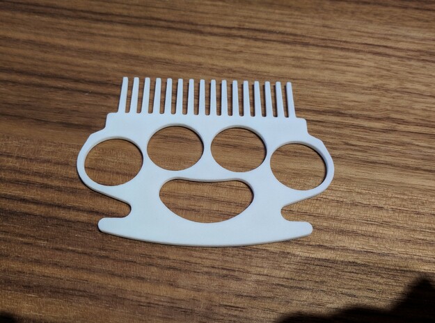 Brass Knuckle Comb/Beard Comb (outward teeth) in White Natural Versatile Plastic