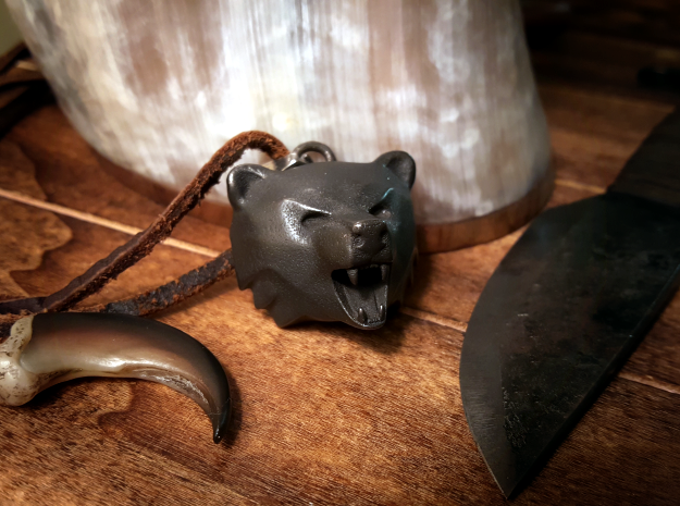 Bear Head Pendant in Polished and Bronzed Black Steel