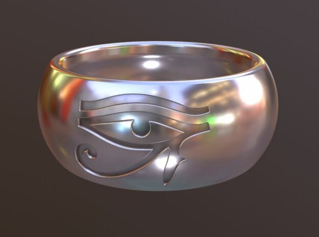 Ring engraved with "EYE of HORUS"  in Polished Bronzed Silver Steel: 10 / 61.5
