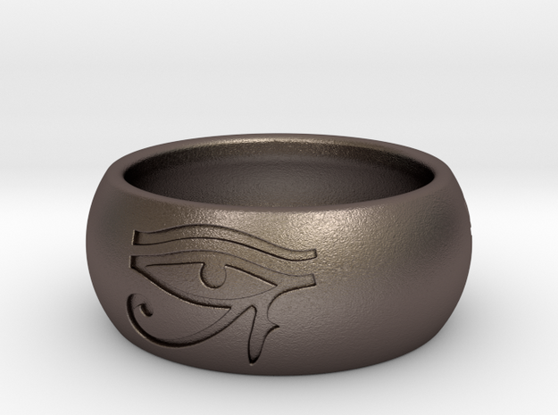 Ring engraved with "EYE of HORUS"  in Polished Bronzed Silver Steel