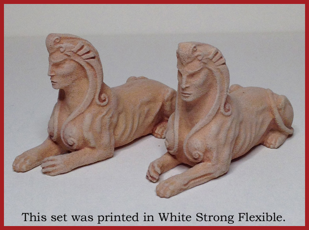 Pair of Sphinx Statues in White Natural Versatile Plastic
